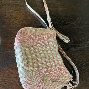 Pink and Cream Crossbody Bag with Woven Pattern and Textured Finish